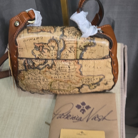 Patricia Nash Tan and Brown Map Print Shoulder Bag - Picture 6 of 16